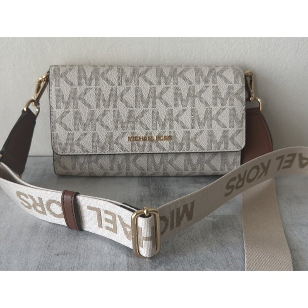 Michael Kors Jet Set Signature Vanilla Luggage Crossbody Handbag W Wide Strap - Picture 7 of 15